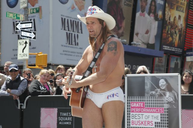 Are the Naked Cowboy's briefs looking a little too snug?
